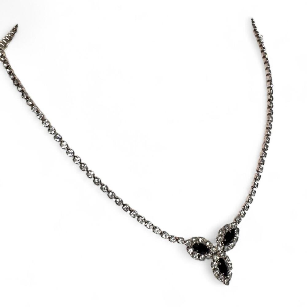 Silver Tone Rhinestone Necklace Black Rhinestone Formal Event